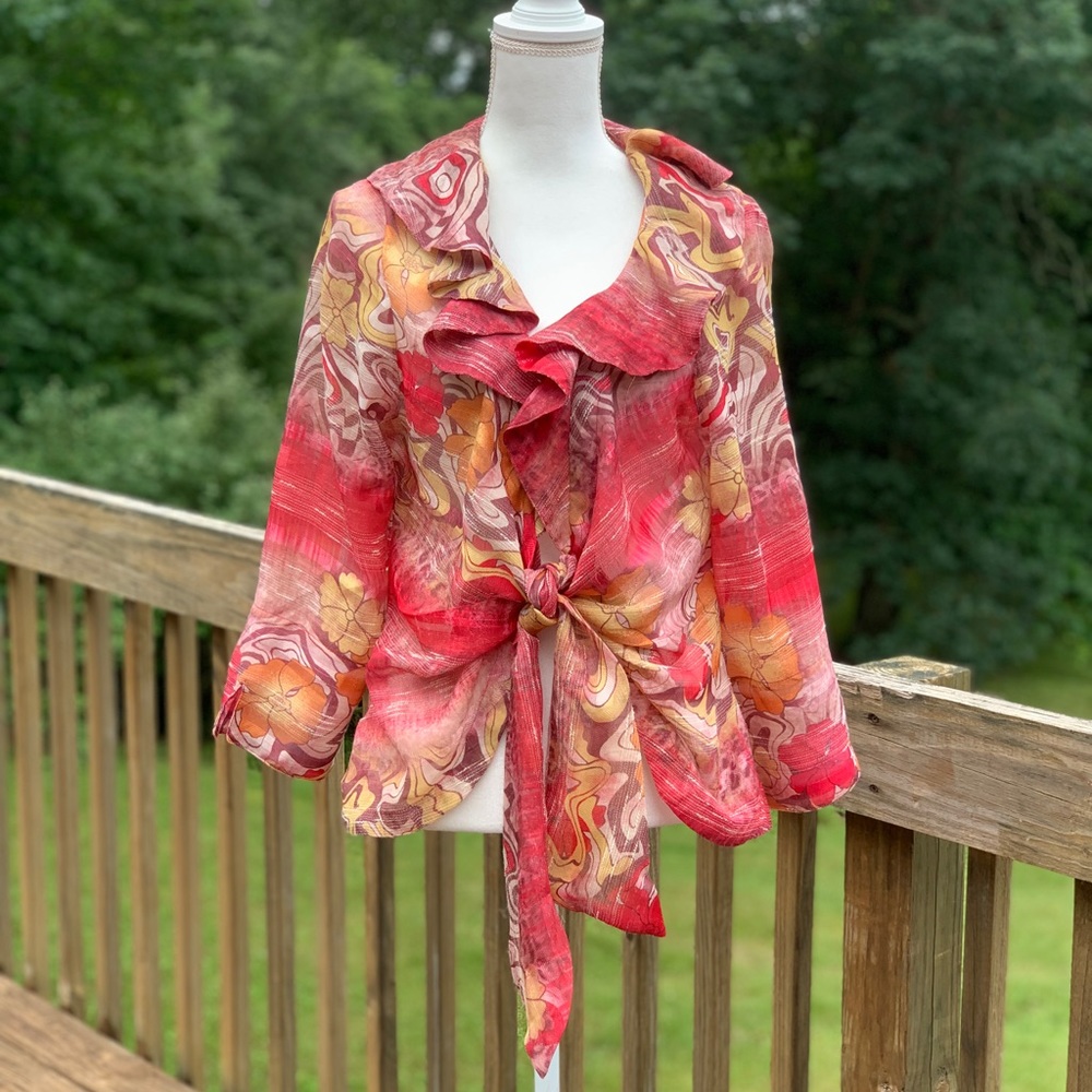 Beautiful Mishca Coral Multi-color Blouse/Jacket L